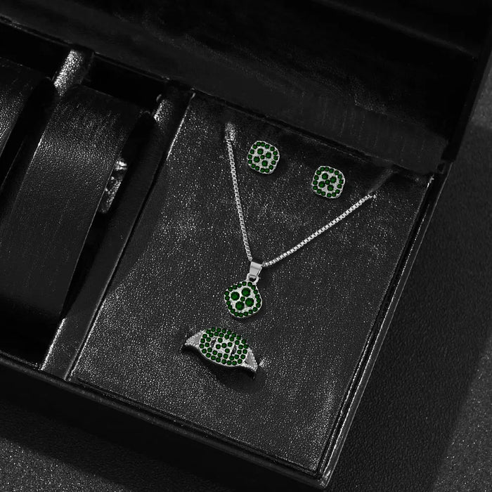 Luxury Cube Jewelry Set: Elegant Necklace, Earrings & Ring
