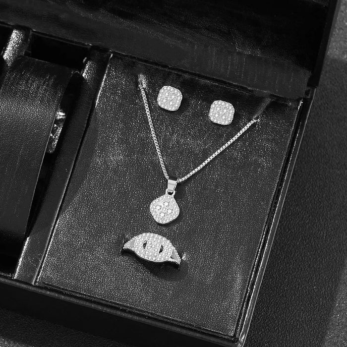 Luxury Cube Jewelry Set: Elegant Necklace, Earrings & Ring