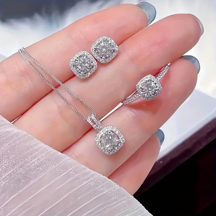 Luxury Cube Jewelry Set: Elegant Necklace, Earrings & Ring