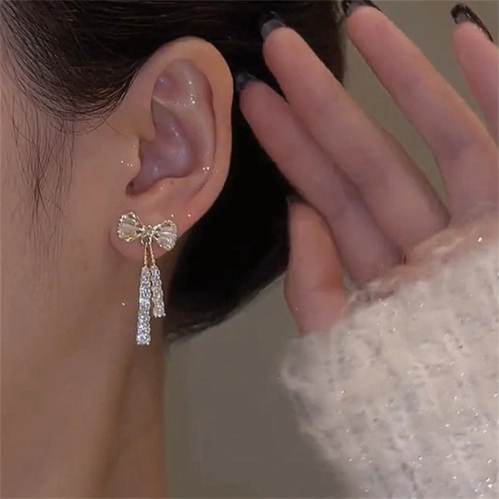 Fashion Zircon Bow Earrings Acrylic Crystal