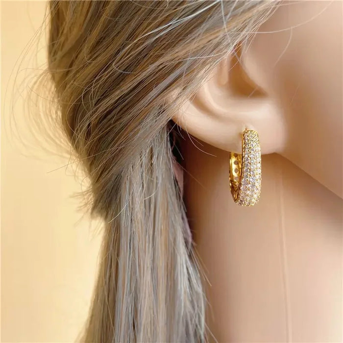 Huitan Hollow Gold Color Hoop Earrings Paved Dazzling CZ Stone