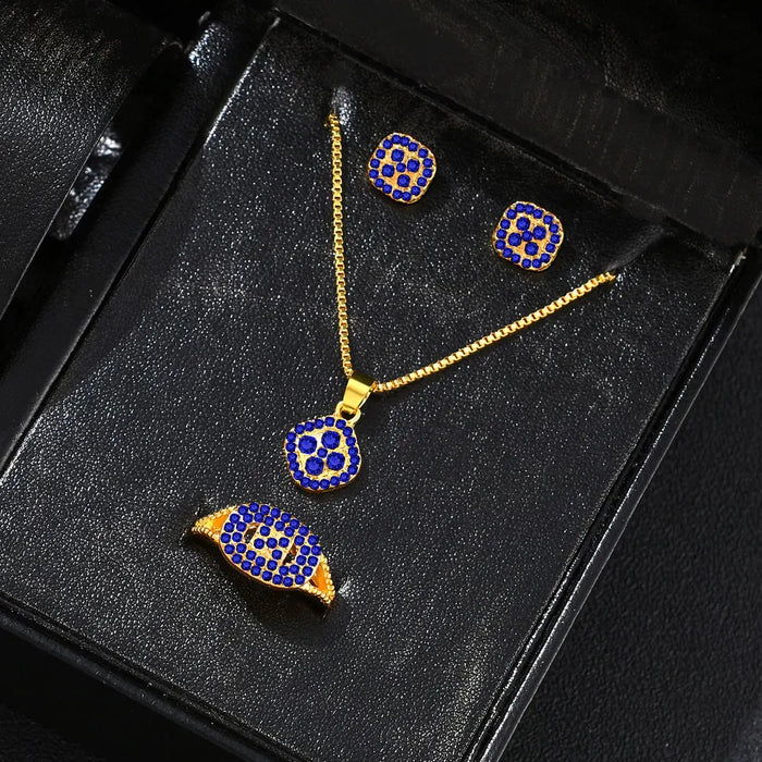 Luxury Cube Jewelry Set: Elegant Necklace, Earrings & Ring