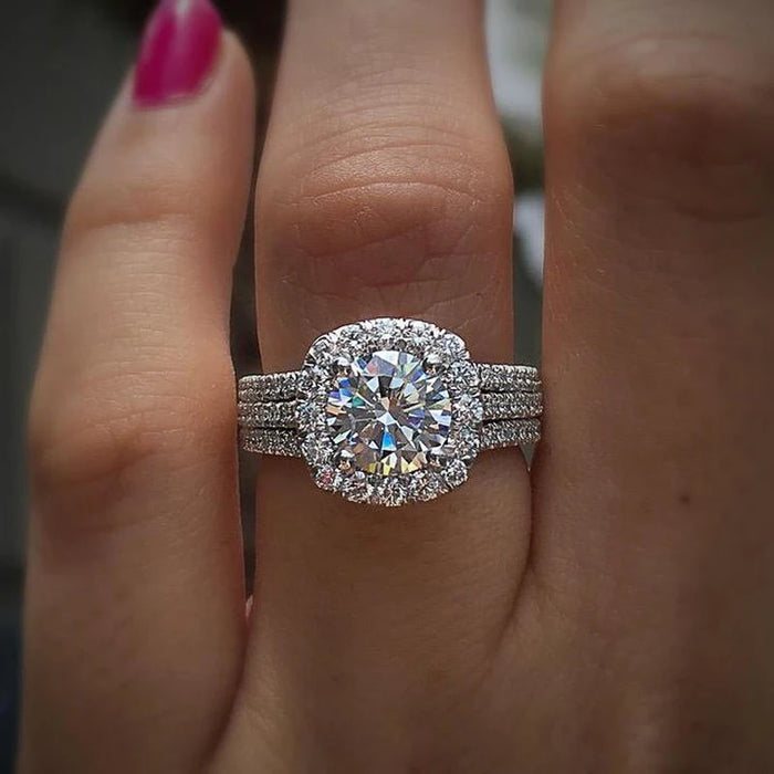 Luxury Silver Engagement Wedding Rings
