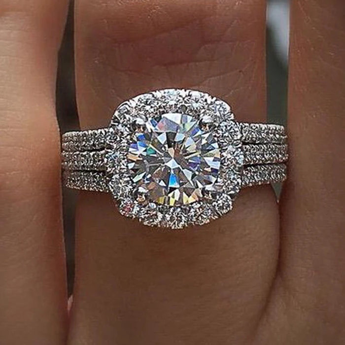 Luxury Silver Engagement Wedding Rings