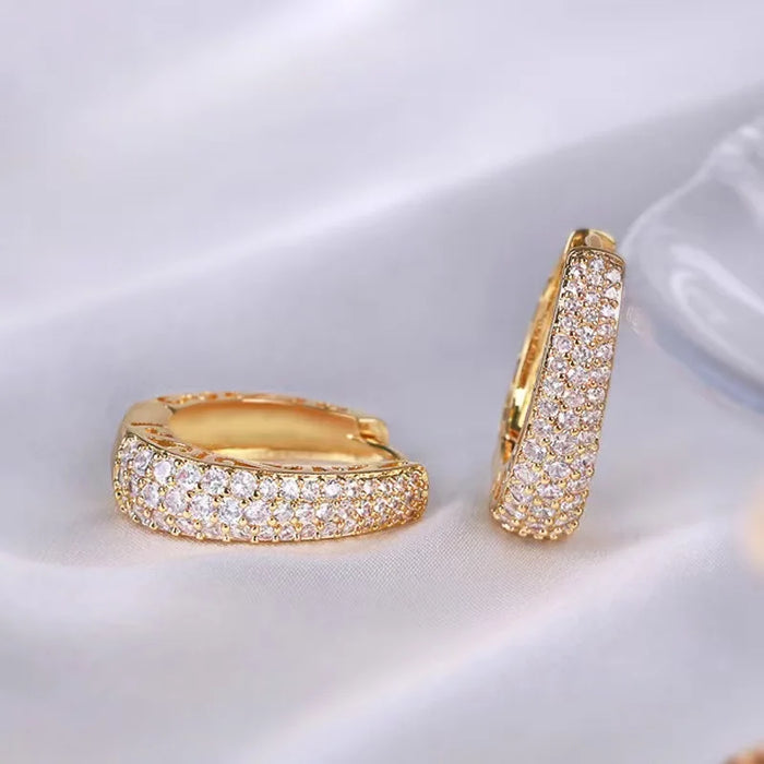 Huitan Hollow Gold Color Hoop Earrings Paved Dazzling CZ Stone