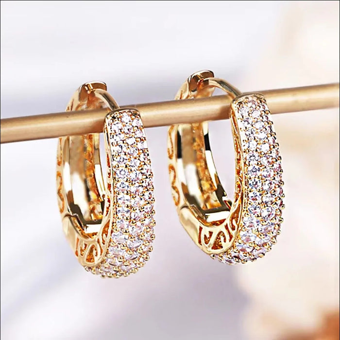 Huitan Hollow Gold Color Hoop Earrings Paved Dazzling CZ Stone