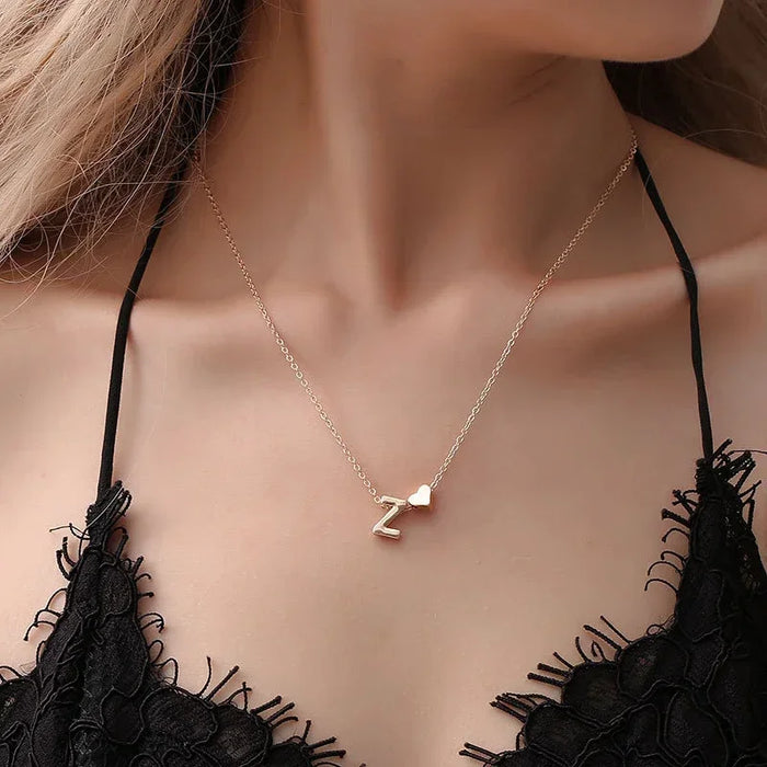 Fashion Tiny Heart Dainty Initial Necklace Gold Silver Color Letter Name