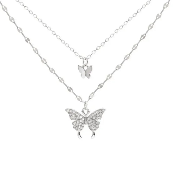 Sparkling Double Layer Butterfly Necklace