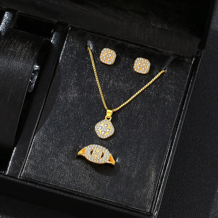 Luxury Cube Jewelry Set: Elegant Necklace, Earrings & Ring