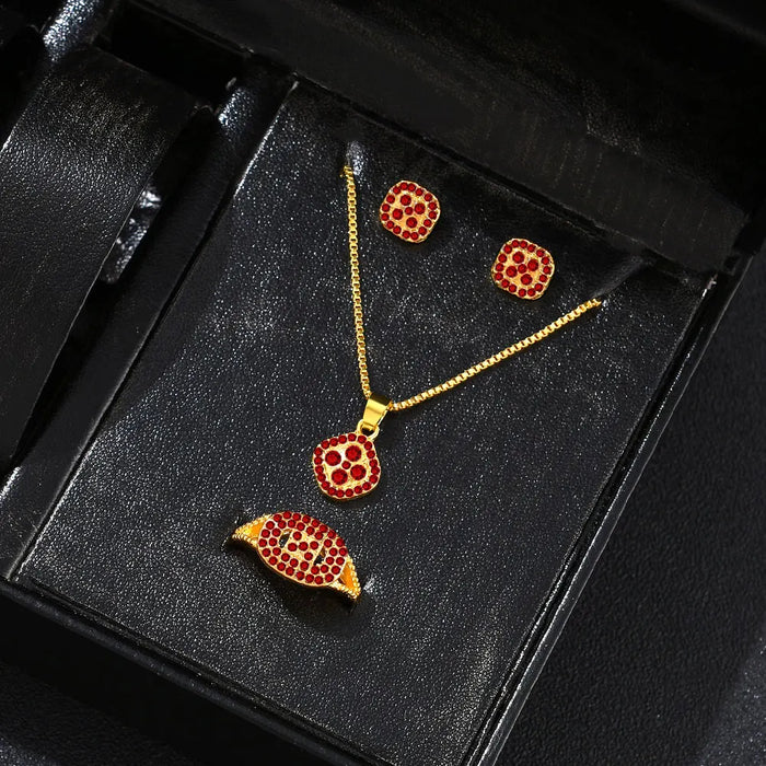 Luxury Cube Jewelry Set: Elegant Necklace, Earrings & Ring