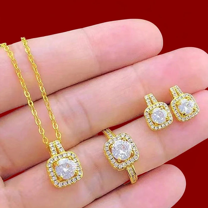 Luxury Cube Jewelry Set: Elegant Necklace, Earrings & Ring