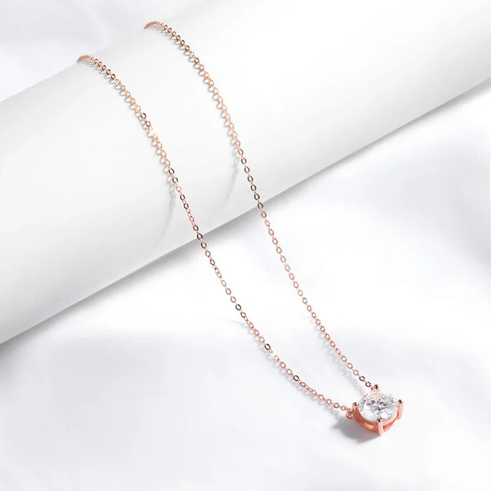 Rose Gold or Sterling Silver 925 Moissanite Necklace with Sparkling Diamon Pendant