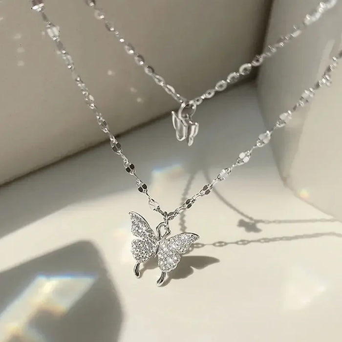 Sparkling Double Layer Butterfly Necklace