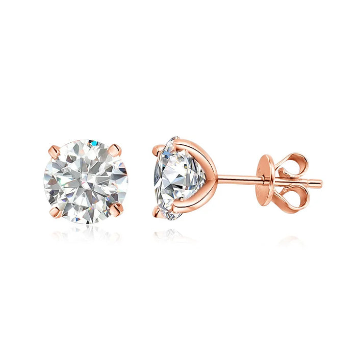 Rose Gold or 925 Silver Moissanite Stud Earrings Sparkling Diamond