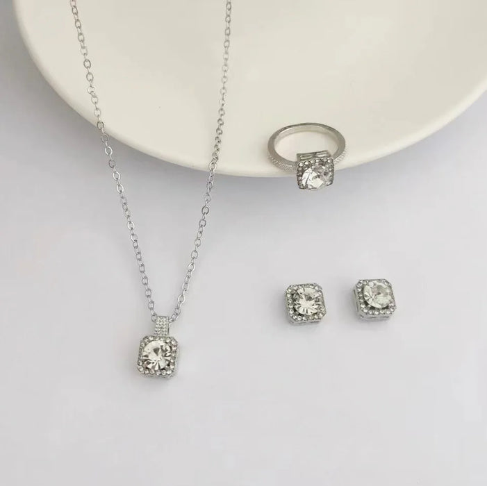 Luxury Cube Jewelry Set: Elegant Necklace, Earrings & Ring