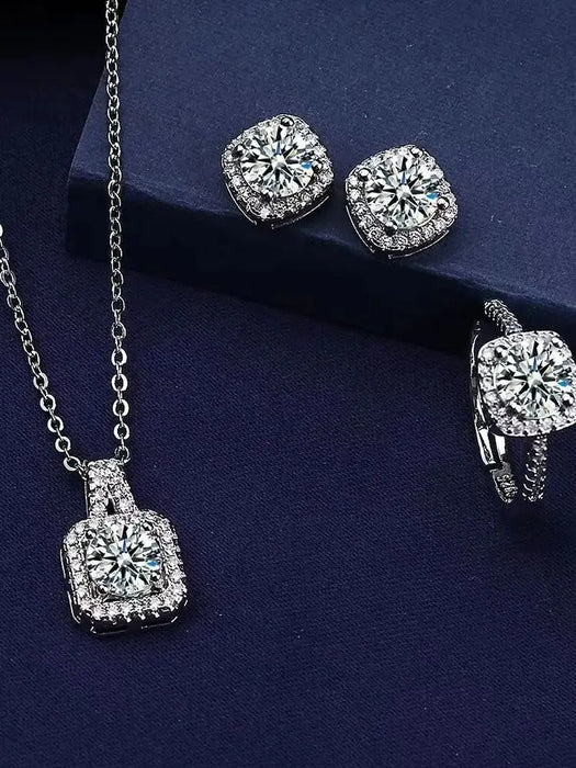 Luxury Cube Jewelry Set: Elegant Necklace, Earrings & Ring