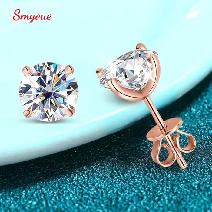 Rose Gold or 925 Silver Moissanite Stud Earrings Sparkling Diamond