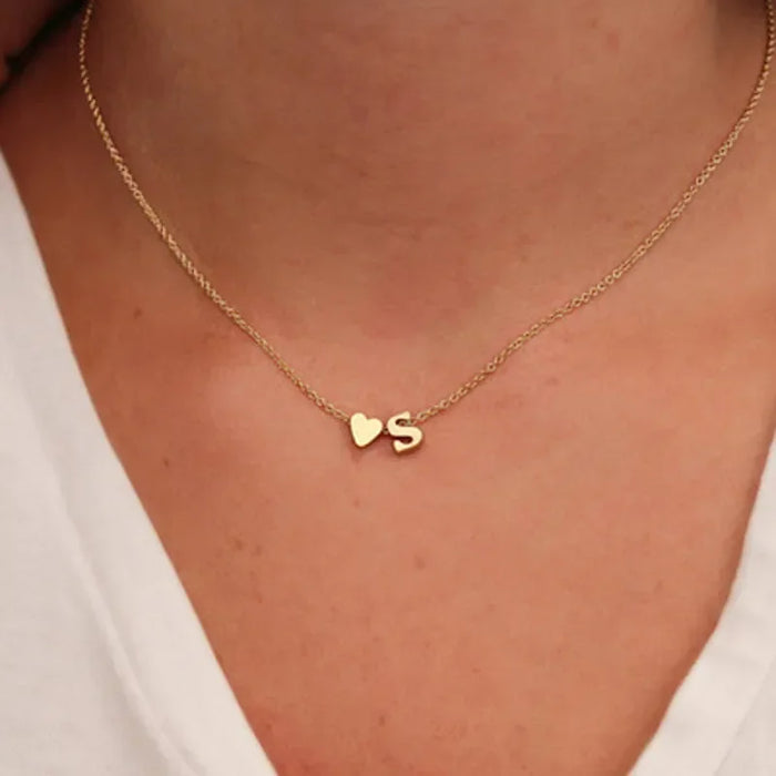 Fashion Tiny Heart Dainty Initial Necklace Gold Silver Color Letter Name