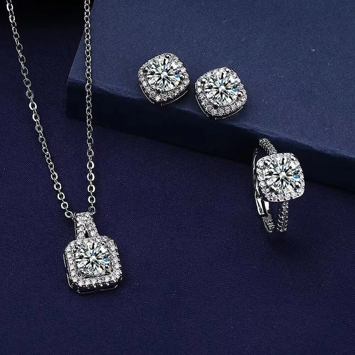 Luxury Cube Jewelry Set: Elegant Necklace, Earrings & Ring