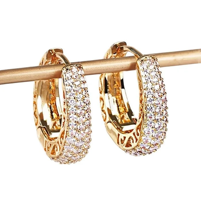 Huitan Hollow Gold Color Hoop Earrings Paved Dazzling CZ Stone