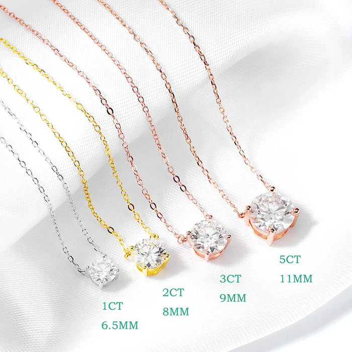 Rose Gold or Sterling Silver 925 Moissanite Necklace with Sparkling Diamon Pendant