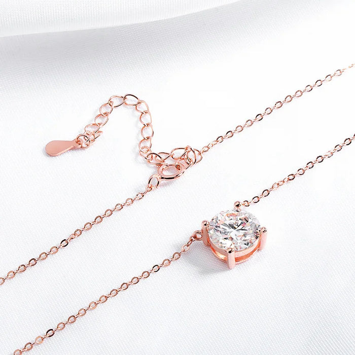 Rose Gold or Sterling Silver 925 Moissanite Necklace with Sparkling Diamon Pendant