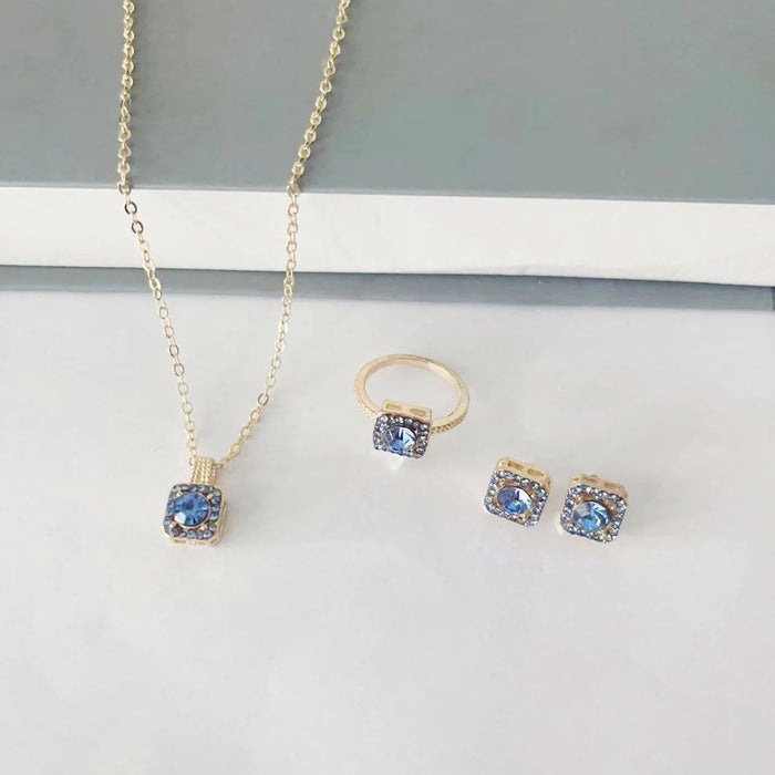 Luxury Cube Jewelry Set: Elegant Necklace, Earrings & Ring