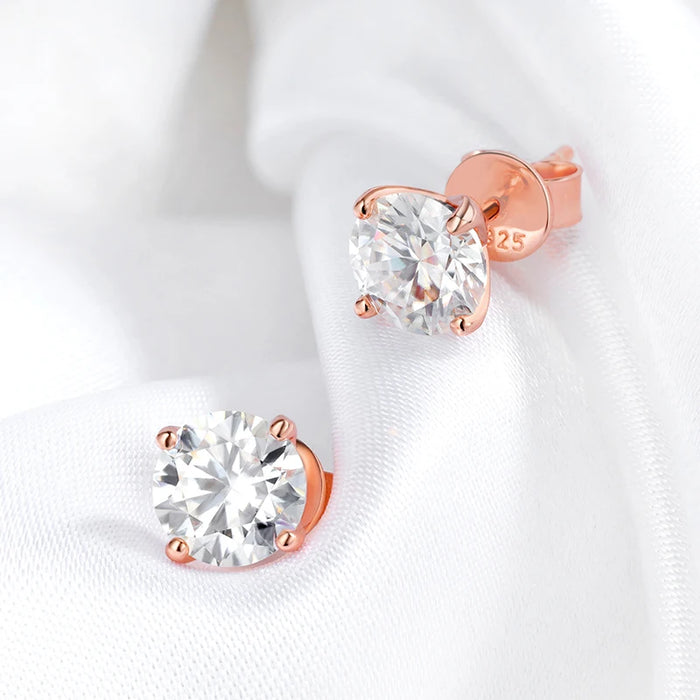 Rose Gold or 925 Silver Moissanite Stud Earrings Sparkling Diamond