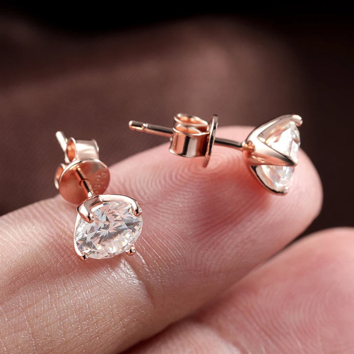 Rose Gold or 925 Silver Moissanite Stud Earrings Sparkling Diamond