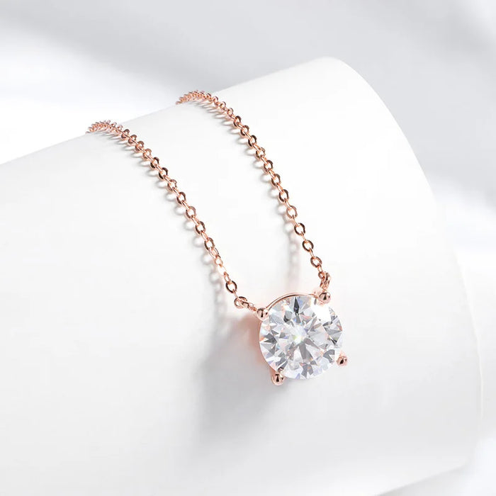 Rose Gold or Sterling Silver 925 Moissanite Necklace with Sparkling Diamon Pendant