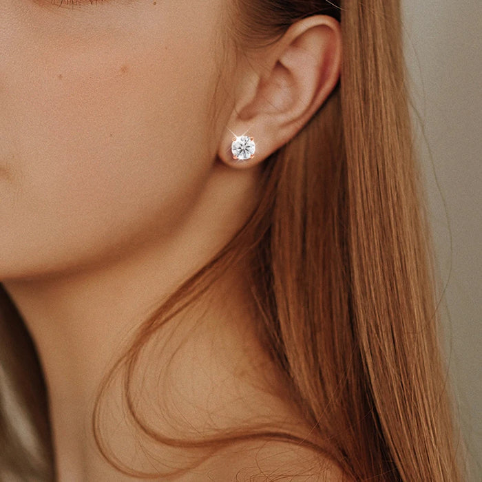 Rose Gold or 925 Silver Moissanite Stud Earrings Sparkling Diamond