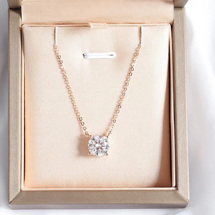 Rose Gold or Sterling Silver 925 Moissanite Necklace with Sparkling Diamon Pendant