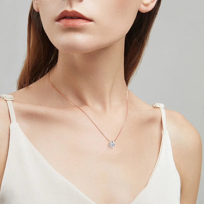 Rose Gold or Sterling Silver 925 Moissanite Necklace with Sparkling Diamon Pendant