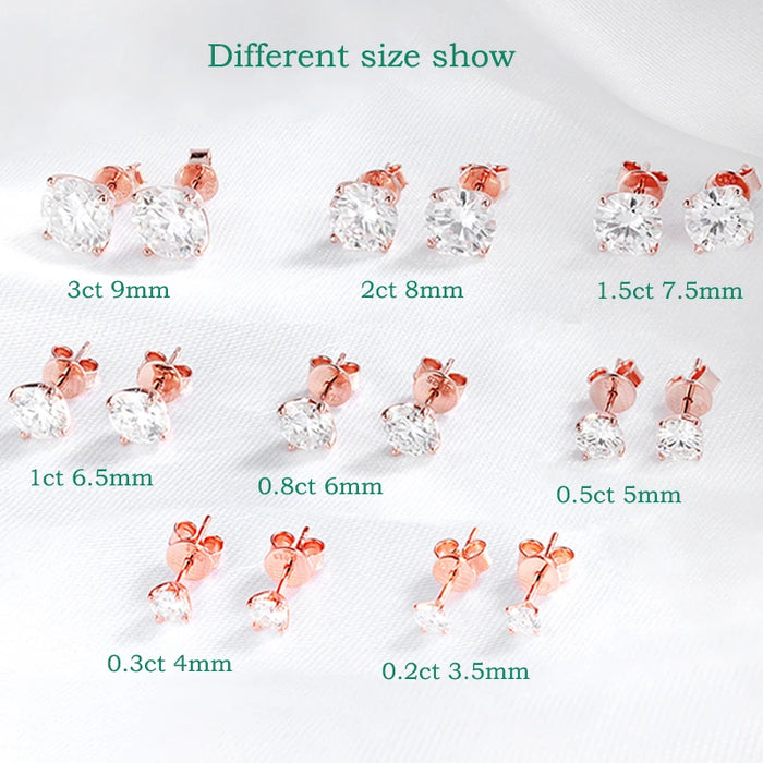 Rose Gold or 925 Silver Moissanite Stud Earrings Sparkling Diamond