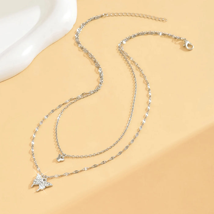 Sparkling Double Layer Butterfly Necklace