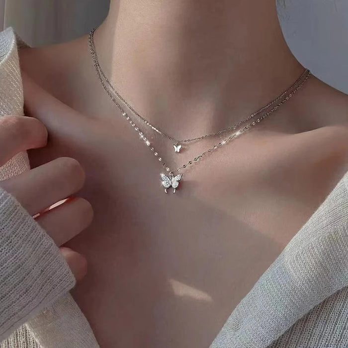 Sparkling Double Layer Butterfly Necklace