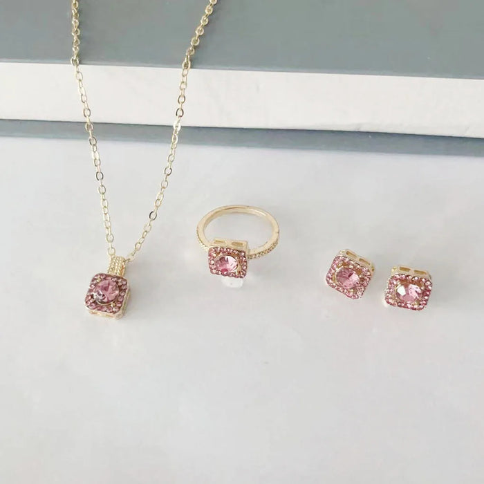 Luxury Cube Jewelry Set: Elegant Necklace, Earrings & Ring