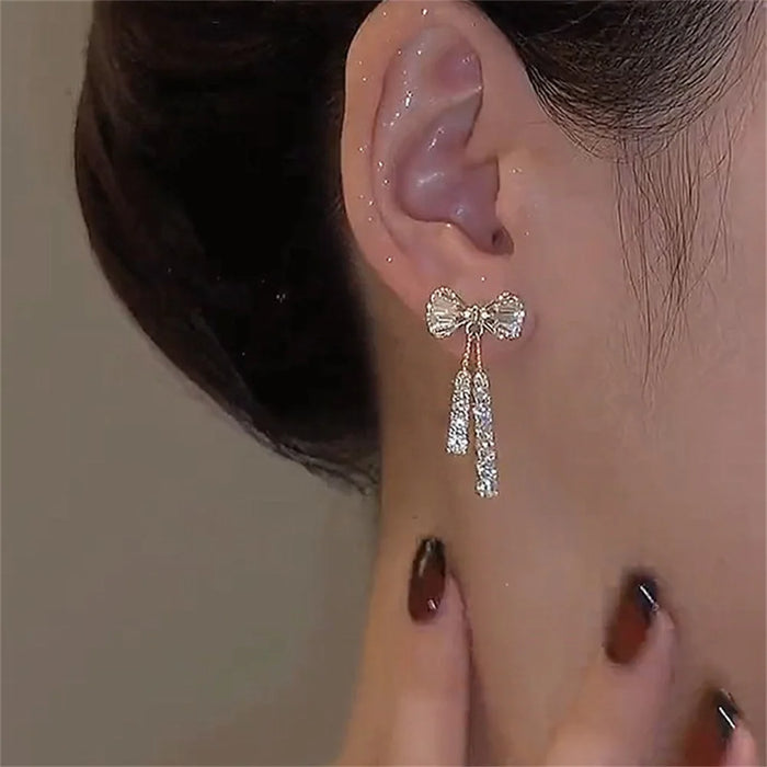 Fashion Zircon Bow Earrings Acrylic Crystal