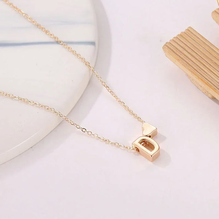 Fashion Tiny Heart Dainty Initial Necklace Gold Silver Color Letter Name