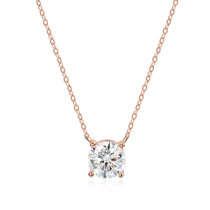 Rose Gold or Sterling Silver 925 Moissanite Necklace with Sparkling Diamon Pendant