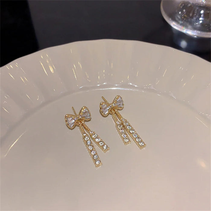 Fashion Zircon Bow Earrings Acrylic Crystal